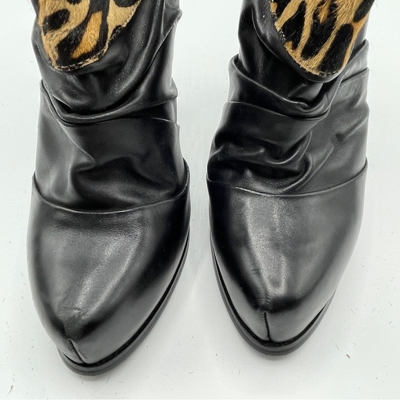 Black leather leopard cuff ankle booties EU size 39 Brand 5l48 from Saks 5th Ave - Picture 3 of 13